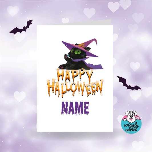 Halloween card witches black cat