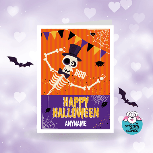 Halloween card skeleton and spiders