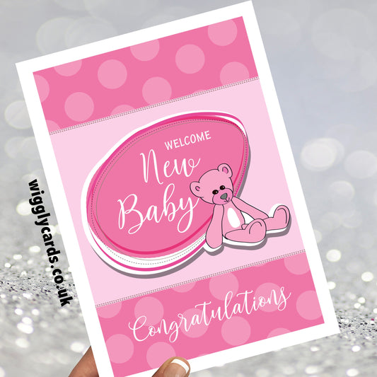 Pink welcome new baby card