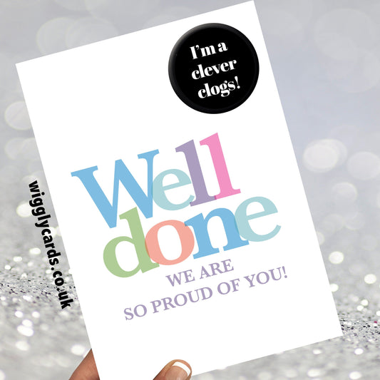 Well done card with pin badge