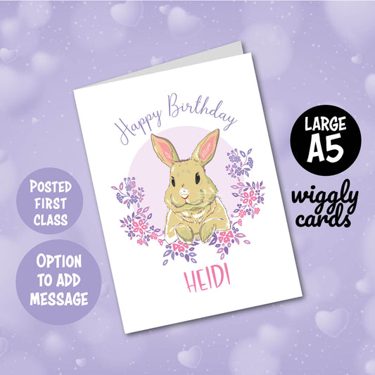 Floral rabbit birthday card
