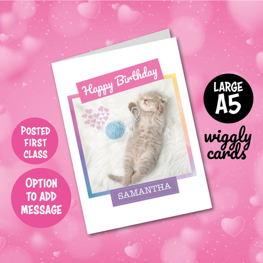 Cute fluffy kitten birthday card