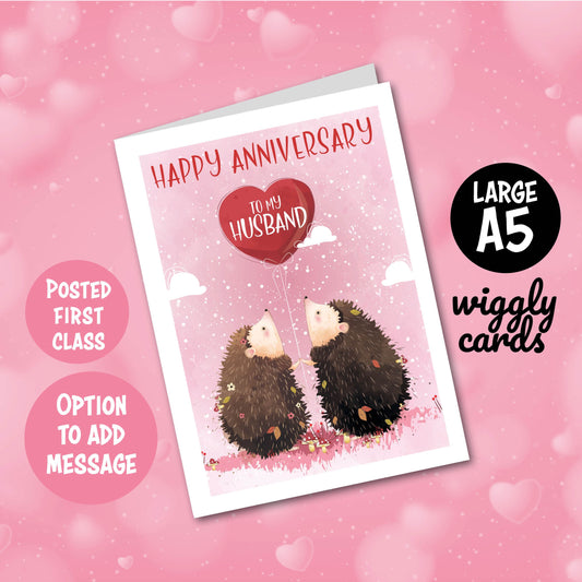 Hedgehog Anniversary card for husband