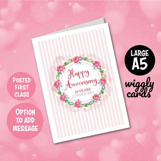 Pink Roses Floral Anniversary card