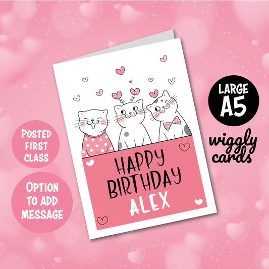 Cats personalised birthday card