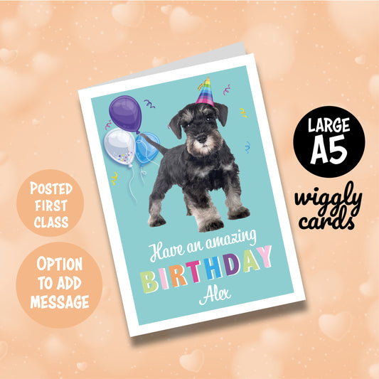 Grey puppy schnauzer birthday card