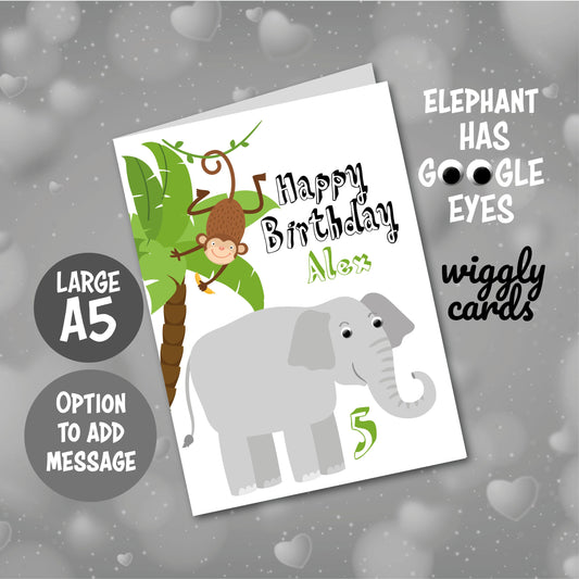 Google Eyes Jungle elephant birthday card