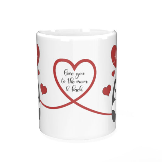 Panda love you to the moon personalised mug red heart