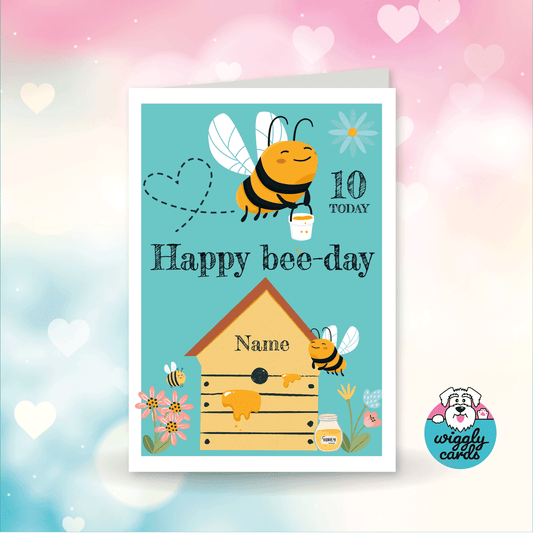 Happy bee-day birthday card with age