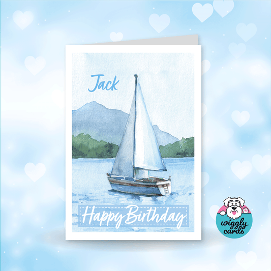 Watercolour sailing boat birthday card