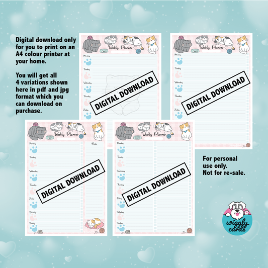 Cute cat weekly planner A4 download
