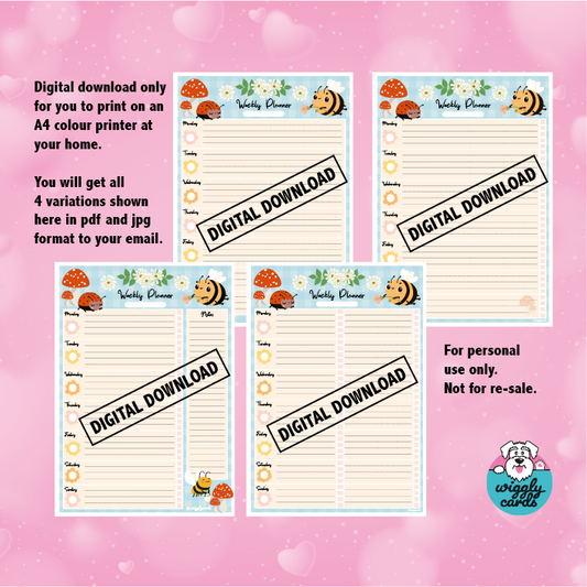 Cute ladybird bugs weekly planner A4 download